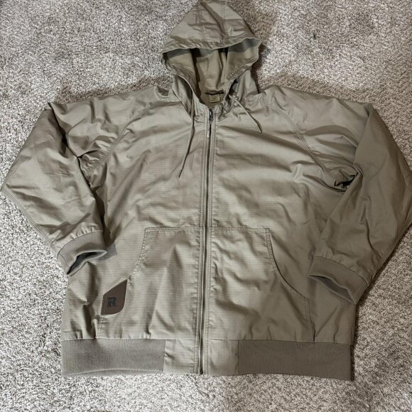 Wrangler Jacket Mens 2XL Dark Khaki Hooded Ripstop Zip YKK Workwear 3W177DK - Picture 1 of 10